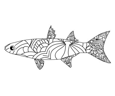 Karmaşık balık illüstrasyonu boyama kitapları meditasyonu için mükemmeldir.