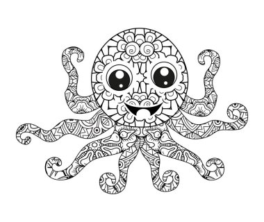 Sevimli ahtapot mandala sanatı boyama kitapları meditasyonu için mükemmel.