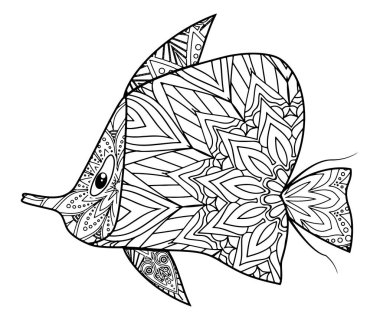 Güzel desenli balık tasarımı yetişkin boyama kitapları ve yaratıcı projeler için mükemmel..