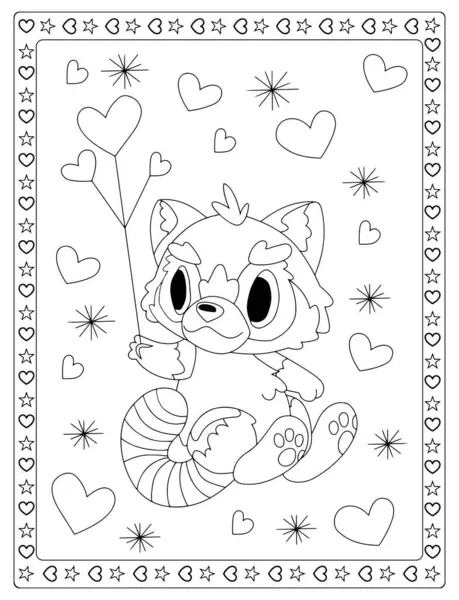 Sevimli kırmızı panda elinde kalp balonları sevgililer günü renk çarşafları