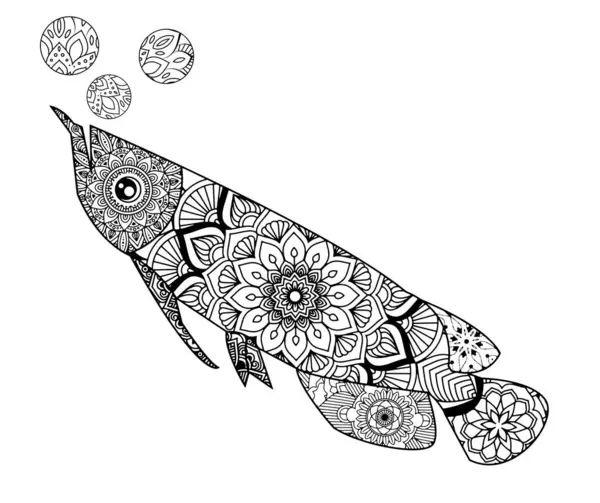 Karmaşık mandala balığı çizimi yetişkin sanat projelerini boyamak için mükemmel.