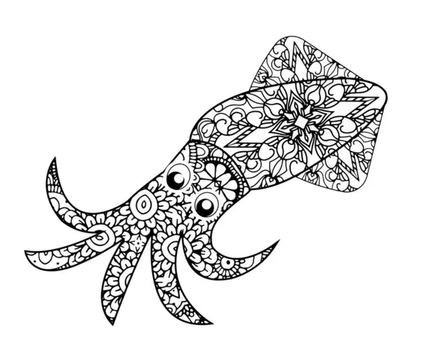 Ayrıntılı mürekkep balığı çizimi boyama kitapları için mükemmel mandala tasarımı.