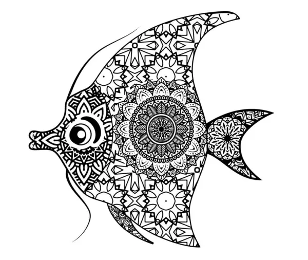 Yetişkinler için melek balığı mandala boyama sayfası. Ayrıntılı karmaşık tasarım.