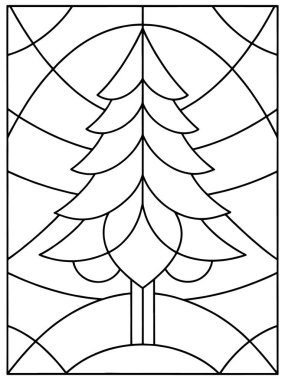 Zarif Noel ağacı kış tatili boyama sayfası basılabilir vitray sanatı ile