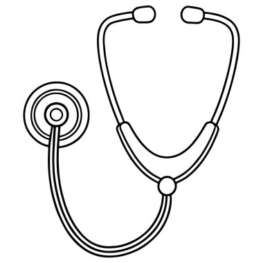 Siyah ve beyaz steteskop, sağlık hizmetleri ve tıbbi ikonlar için resim çiziyor