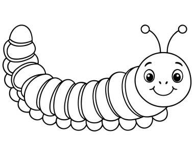 Çocukların renkleri ve öğrenme zevkleri için tasarlanmış şirin tırtıl çizimi.