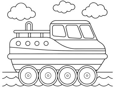 Eğlence eğitimi ve ulaşım temaları için amfibik araç çizgi filmi