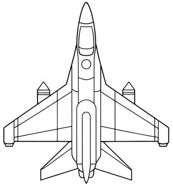 Jet savaş uçağı havacılık çizimleri için ideal siyah beyaz çiziyor.