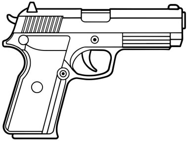 Ateşli silah güvenliği ve tasarım çizimleri için özetlenmiş tabanca çizimi