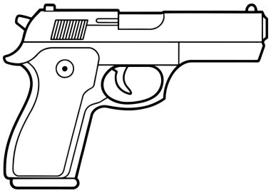 Eğitim amaçlı ateşli silah ve taktik temalar için yarı otomatik tabanca çizgisi sanatı