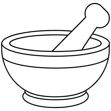 Havan topu ve tokmak mutfak tasarımları için temiz siyah beyaz çiziyor.