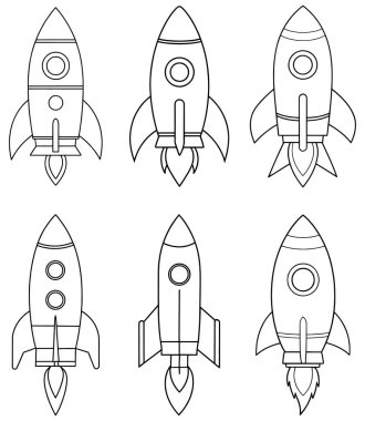 Renklendirme kitapları veya silah temalı görseller için birden fazla roket ana hatları