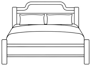 Yatak odası çizimi, yatak odası ve yastıklar iç tasarım temaları için minimal çizgi biçimi