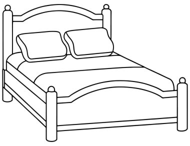 Yatak ve yastıklar basit çizgiler halinde. İç mimari veya dekorasyon için mükemmel.