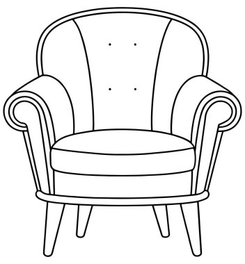 Ev düzeni veya tasarım ilhamı görselleri için minder çizimi olan rahat aksanlı sandalye