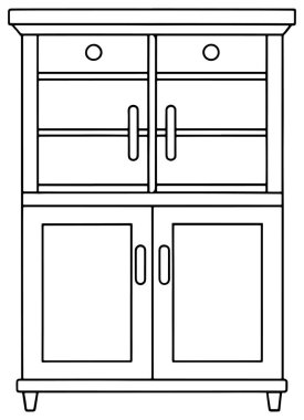 Klasik ev dekorları için tasarlanmış çekmeceleri ve kapıları olan bir bar dolabı.