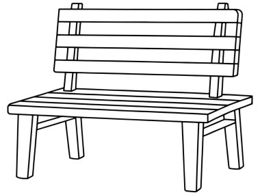 Açık hava dekorasyonu ya da bahçe temalı renklendirme sayfaları için siyah-beyaz ahşap bank taslağı