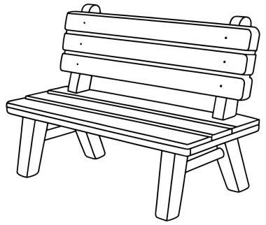 Basit park bankının ana hatları bahçe dekorasyonu ve barışçıl dış tasarım kavramları için harikadır.