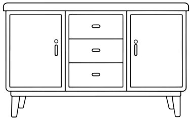 Modern oturma odası ve görsel kavramlar için mükemmel depolanmış yan tabaka tezgahı.