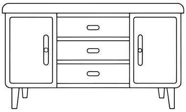Çekmeceleri ve kapıları temiz depolama ve şık dekorasyon projeleri için mükemmel olan modern credenza.