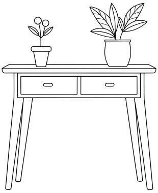 Minimalist iç dekorasyon ve tasarım işleri için ideal bitki saksıları resimli konsol tablosu