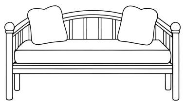 Yastık sırası olan park bankı bahçe çizimleri ve açık hava dekorasyon projeleri için mükemmel.