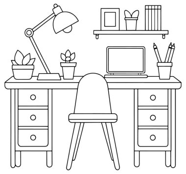 Lambalı ve dizüstü bilgisayarlı ofis masası öğrenme ve yaratıcı ayarlar için harika.