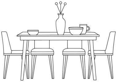 Kase ve çiçekli yemek masası rahat ev dekorasyonu ve zarif oda tasarımları için harika.