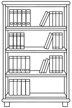 Eğitim araçları ve düzenli yaratıcı tasarım projeleri için kitap rafı çizgisi çizimi çizimi ideal