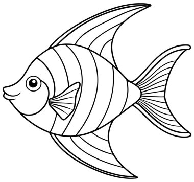 Melek balığı çizgi filmi su temalı boyama kitapları ve çocuk öğrenme aktiviteleri için harika bir özet.