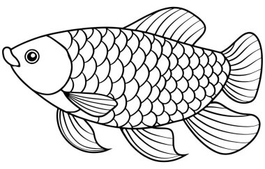 Arowana balık zarif çizgisi deniz yaşamı eğitimi ve yaratıcı çocuk boyama sayfaları için ideal