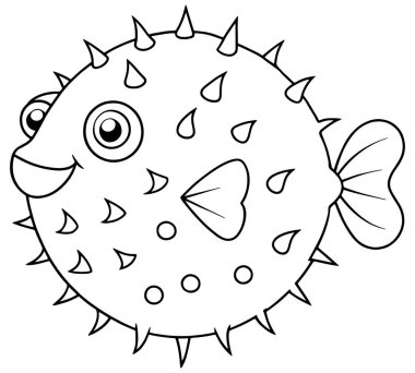 Okyanus temalı çocuk aktiviteleri ve yaratıcı boyama kitapları için mükemmel balon balığı çizimi.