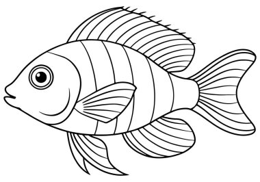 Cichlid karikatür çizimi okyanus temalı boyama sayfaları ve denizci öğrenme kitapları için harika.