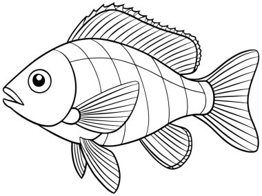 Cichlid balığı, çocukların faaliyet kitapları ve suda eğitim içeriği için ideal çizimleri detaylandırmıştır.