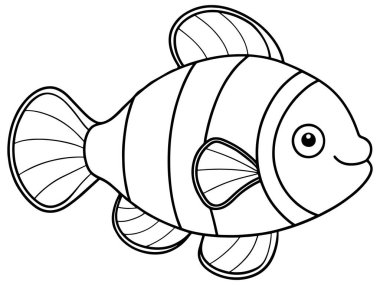 Palyaço balığı çizimi deniz yaşamı eğitimi ve deniz boyama görselleri için ideal.