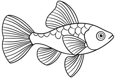 Guppy siyah beyaz ana hatları çocuklar için ideal deniz eğitimi ve deniz temalı boyama kitapları