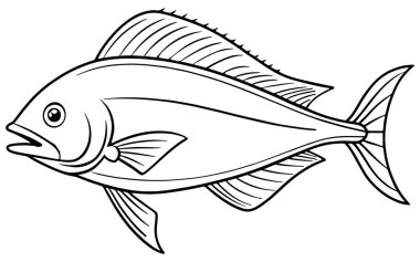Mahi mahi monokrom çizimi suda yaşayan çocuk kitapları ve deniz eğitimi tasarımları için harika.