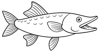 Turna balığı kalın çizgisi yırtıcı temalı renkli sayfalar ve agresif deniz çizimleri için mükemmel.