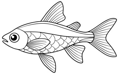 Rasbora balık hattı çizimi çocuklar için ideal su temalı boyama kitapları ve öğrenim kaynakları