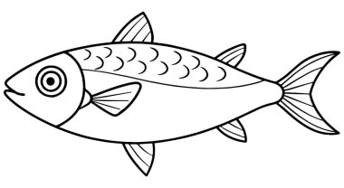 Sardalya balığı çizimi deniz hayatı, eğitim boyama sayfaları ve çocuk kitapları için harika.