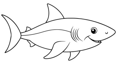 Çizgi film köpekbalığı çizimi sualtı temalı çocuk kitapları ve eğitim içeriği için ideal