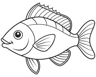 Çocuk boyama sayfaları ve deniz temalı öğrenme içeriği için ideal çizim balığı ana hatları