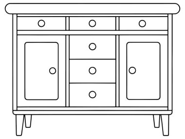 Çekmeceleri ve kapıları olan yan pano ev dekorasyonu ve şık depolama kavramları için mükemmel.