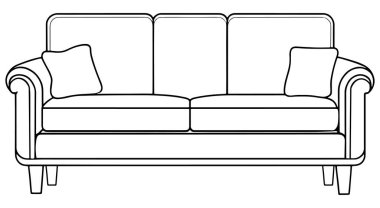 Üç koltuklu eskiz şık ev dekorasyonu, modern dekorasyon ve mobilya kataloğu için ideal.