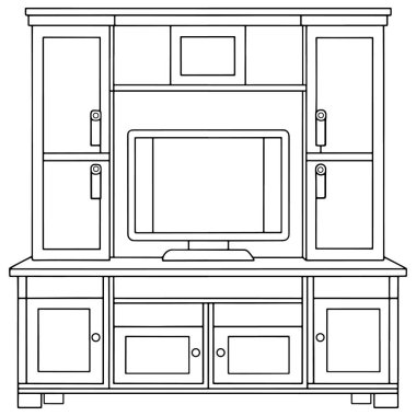 Rafların dizaynına sahip eğlence merkezi modern iç mekanlar, medya odaları ve şık ev eşyaları için mükemmel.