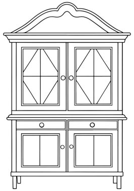 Çin dolabı boyama kitapları, mobilya katalogları ve şık ev dekorasyonu için mükemmel bir taslak.