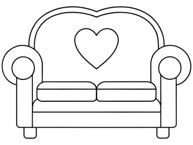 Romantik kanepe boyama sayfası çocuk aktiviteleri ve yaratıcı ev tasarımı eğlencesi için mükemmel.