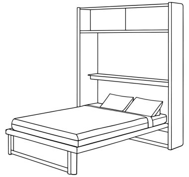 İşlevsel modern yaşam alanları ve yatak odası optimizasyonu için mükemmel döşenmiş Murphy yatak tasarımı