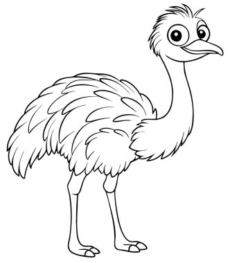 Çocuk boyama faaliyetleri için Avustralya 'lı sevimli bir kuşun yer aldığı siyah-beyaz bir tasvir.