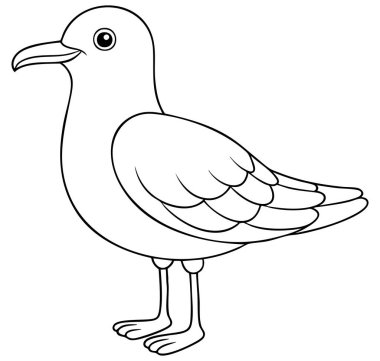 Çocuk boyama ve eğitim materyalleri için tasarlanmış siyah beyaz martı çizgisi çizimi